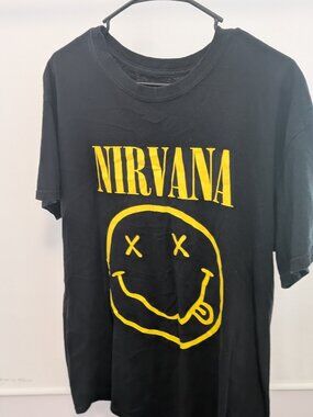 NIRVANA Black T-Shirt Smiley Face Logo Front